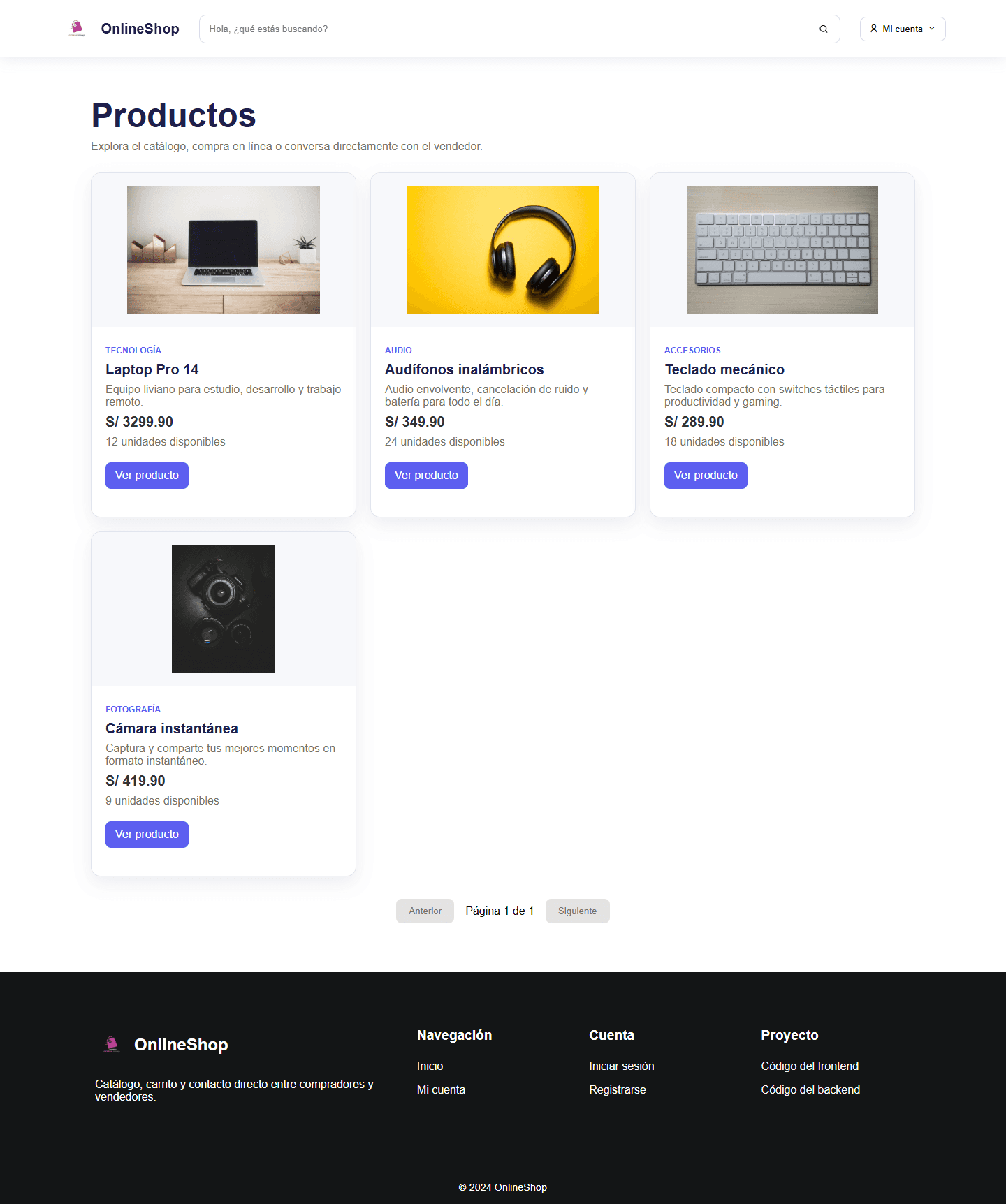 Catálogo de productos