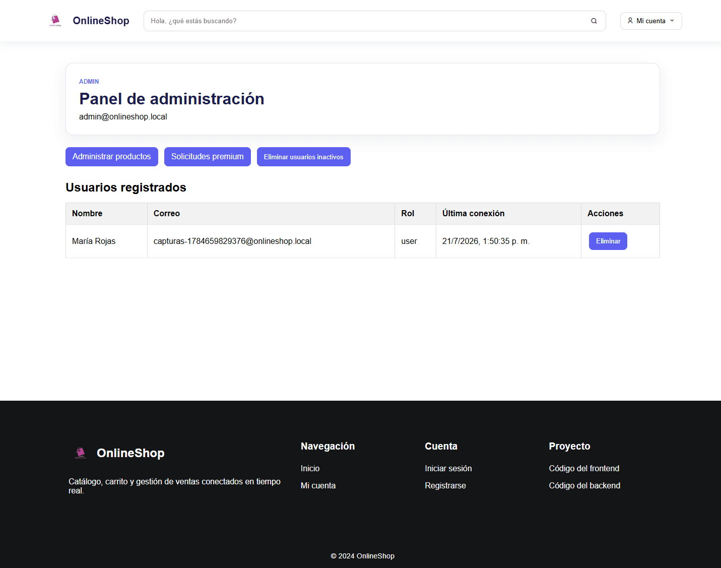 Panel administrativo