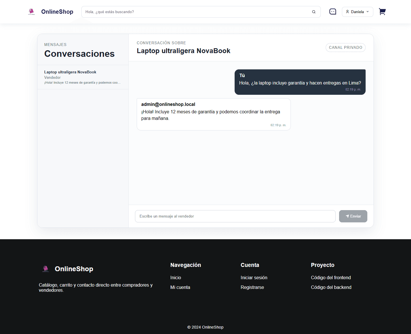 Chat entre comprador y vendedor
