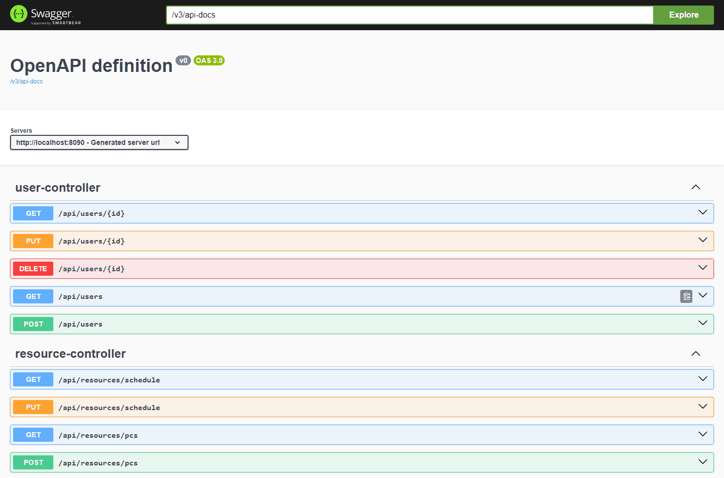 API del dominio documentada con Swagger