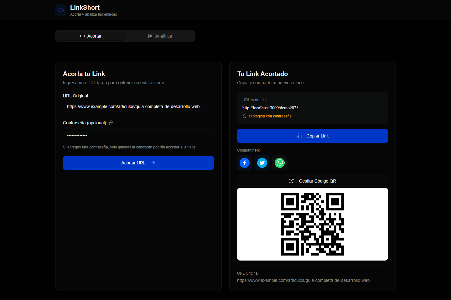 Enlace protegido y código QR
